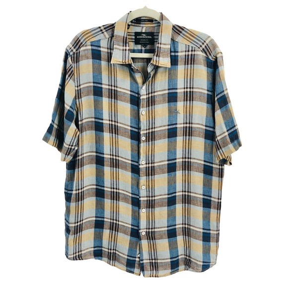 Rodd & Gunn Mens Size Large 100% Linen Pavilion Plaid Button-Up Shirt Collared - Picture 2 of 8